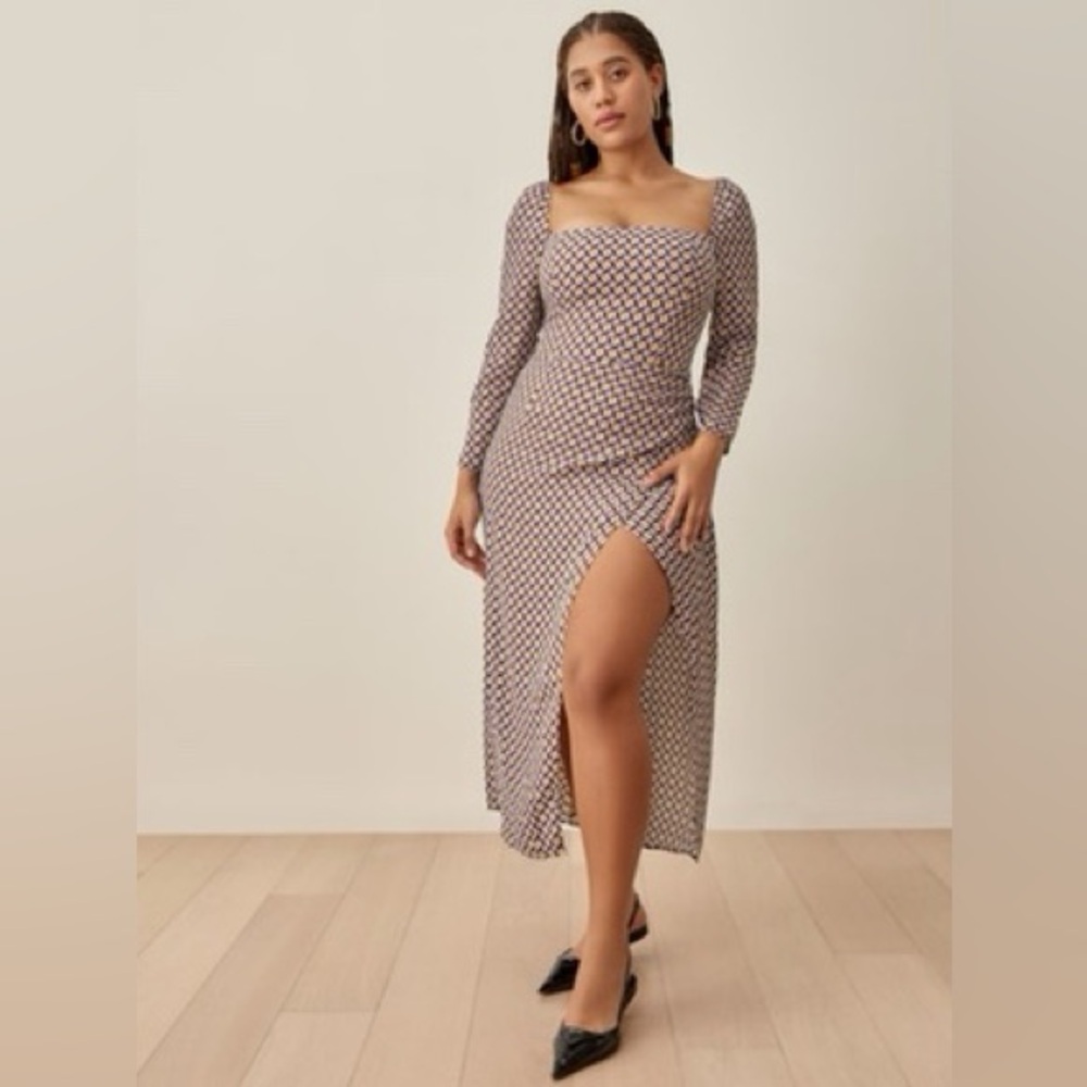 NWT Reformation Hilda MIDI Crepe Wrap Dress Long Sleeve Boho Retro Size 0 $278